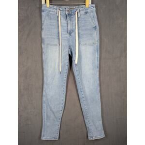 Judy Blue Denim Joggers Straight Leg Light Wash Sz 7/28 Drawstring